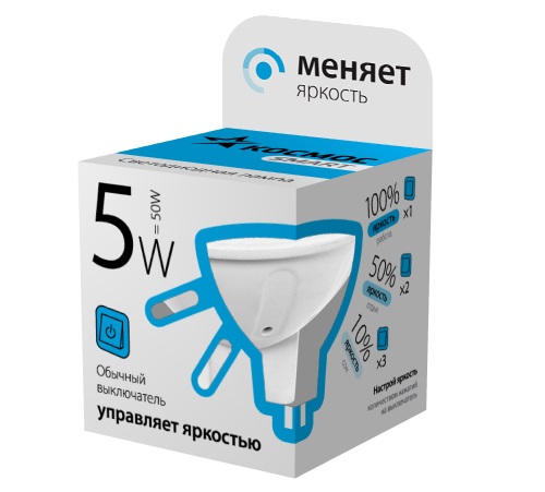 Лампа светодиодная Космос Smart JCDR Софит GU5,3 220В 5Вт 4500К 3 режима 50х50мм фото Лампа светодиодная Космос Smart JCDR Софит GU5,3 220В 5Вт 4500К 3 режима 50х50мм картинка